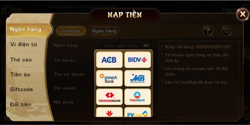Các phương thức nạp tiền Iwin phổ biến
